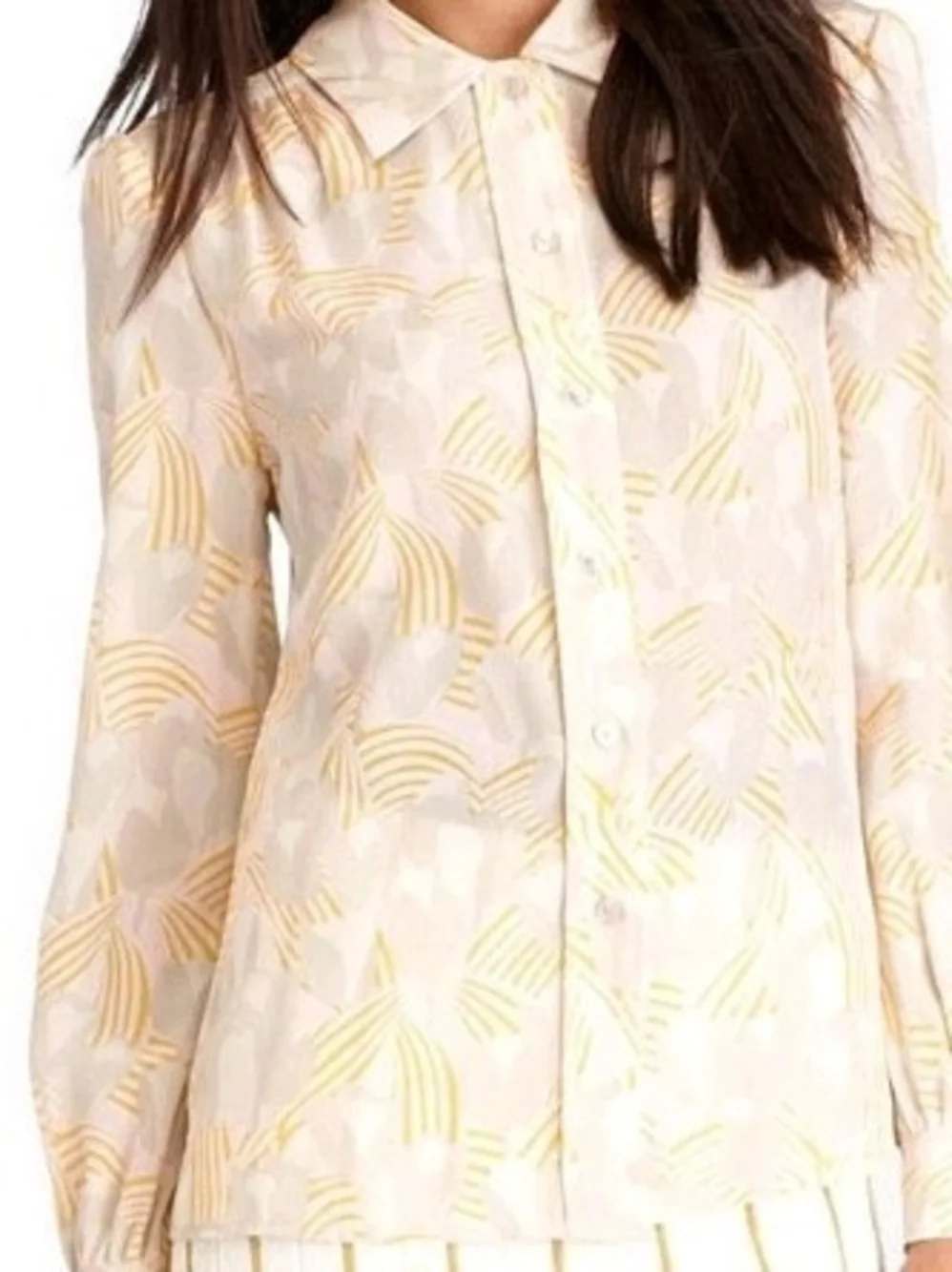 Tory Burch Yellow and Cream Patterned Button-Down Shirt